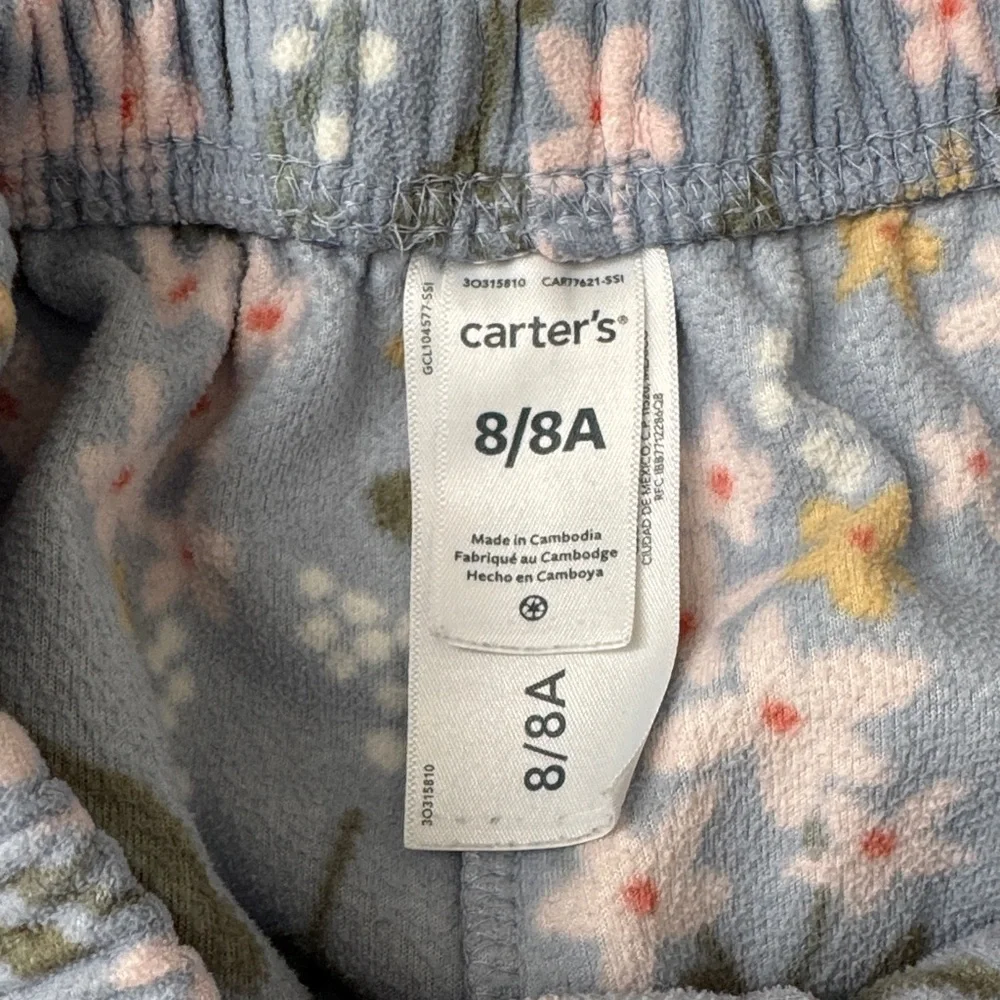 Carter’s Girl Warm Floral Kids Pajamas in Blue and Pink Size 8